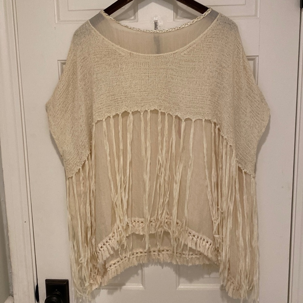 Petrol cream colored fringe top size L